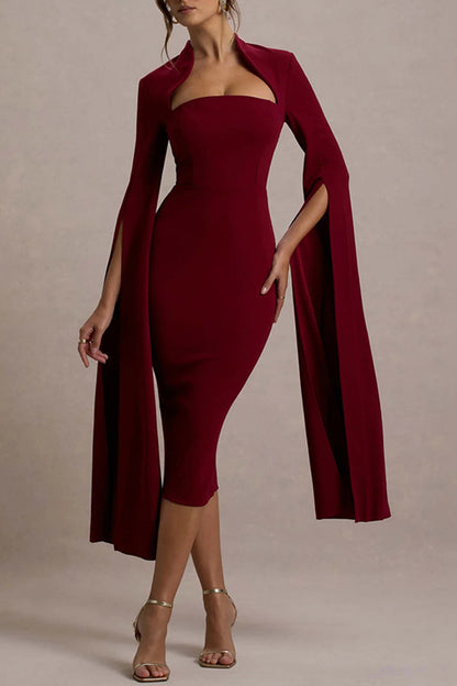 Sexy Elegant Solid Color Slit Zipper Half A Turtleneck Wrapped Skirt Dresses