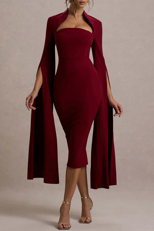 Sexy Elegant Solid Color Slit Zipper Half A Turtleneck Wrapped Skirt Dresses
