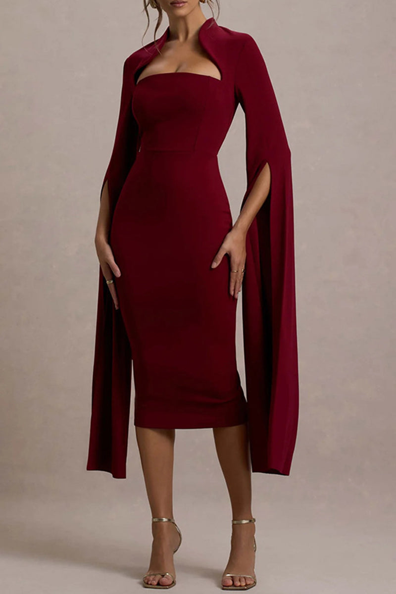 Sexy Elegant Solid Color Slit Zipper Half A Turtleneck Wrapped Skirt Dresses