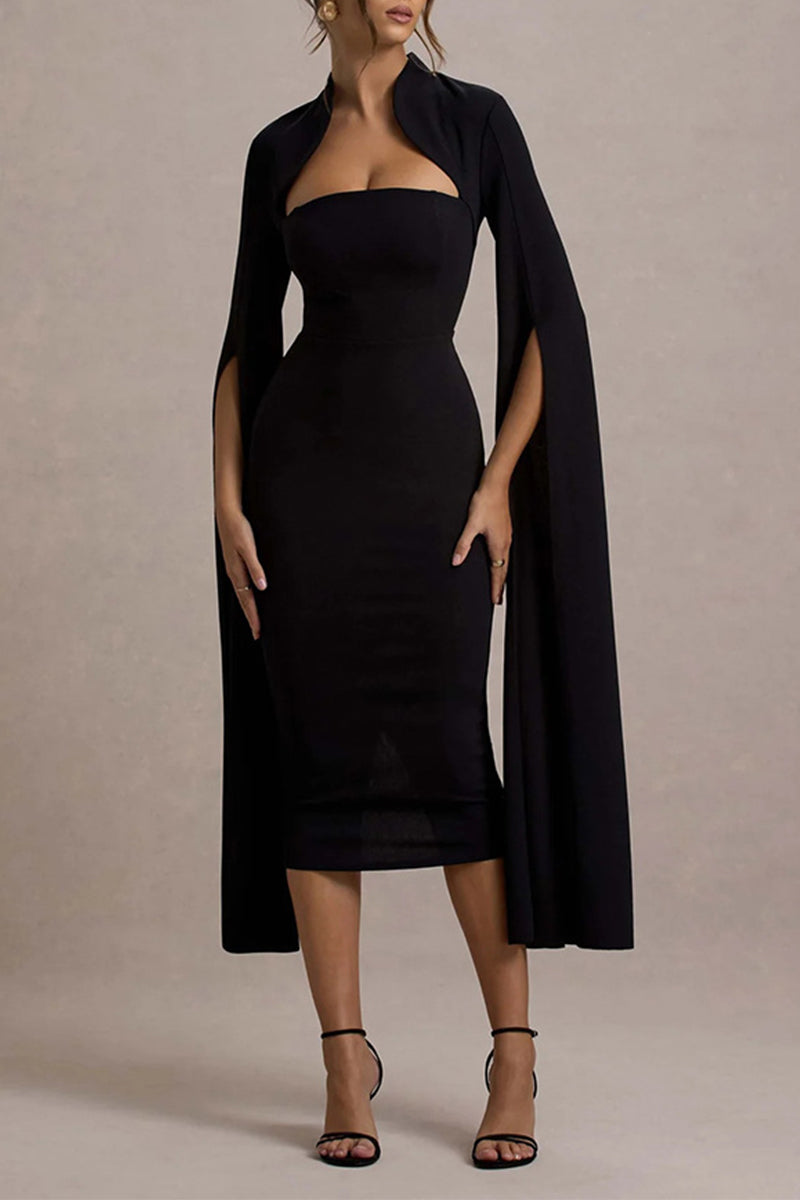 Sexy Elegant Solid Color Slit Zipper Half A Turtleneck Wrapped Skirt Dresses