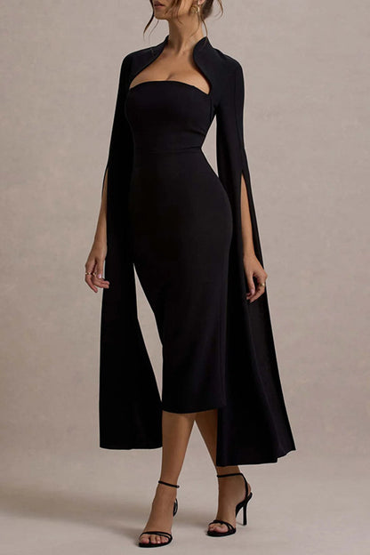 Sexy Elegant Solid Color Slit Zipper Half A Turtleneck Wrapped Skirt Dresses