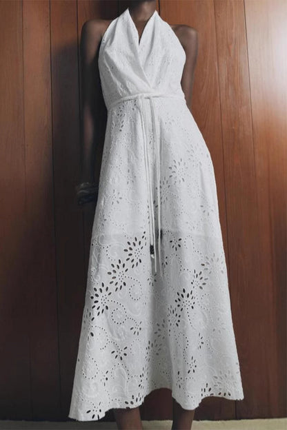 Robe sexy dos nu à cordon de serrage sans manches