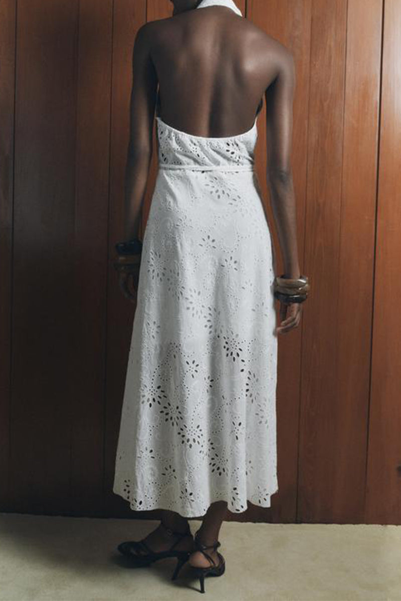 Robe sexy dos nu à cordon de serrage sans manches