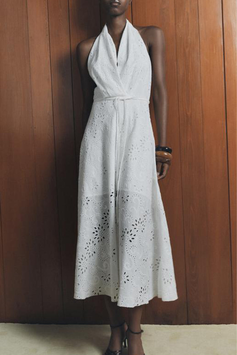 Robe sexy dos nu à cordon de serrage sans manches