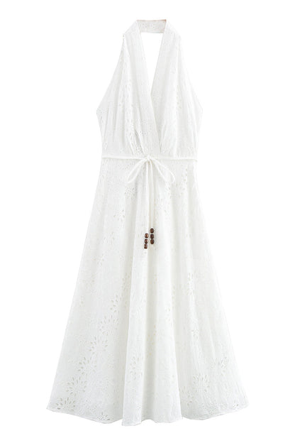 Robe sexy dos nu à cordon de serrage sans manches