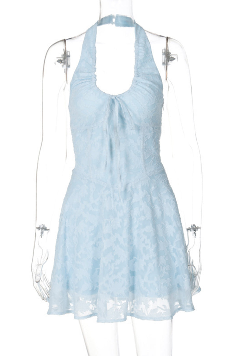 Robe sexy en jacquard avec cordon de serrage et dos nu sans manches