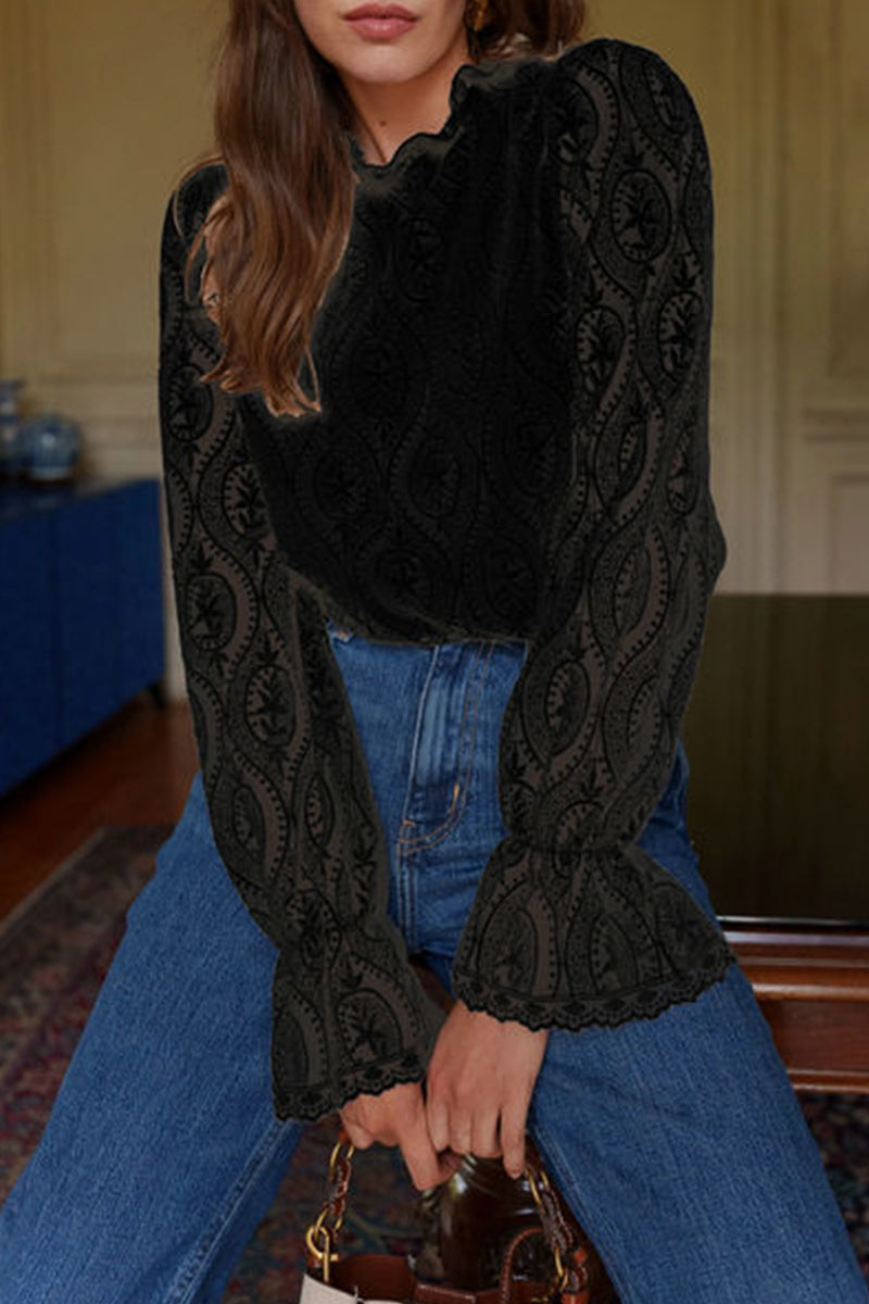 Sexy Solid Color Lace Flounce Lotus Leaf Collar Tops