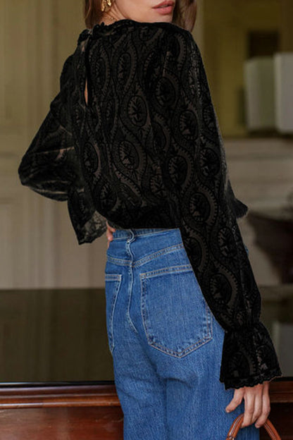 Sexy Solid Color Lace Flounce Lotus Leaf Collar Tops