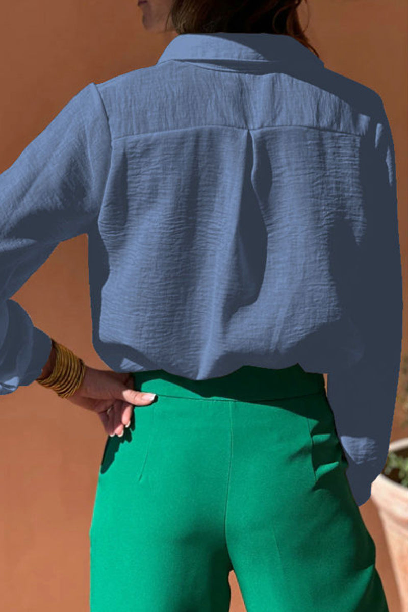 Casual Solid Color Hollow Out Turndown Collar Tops