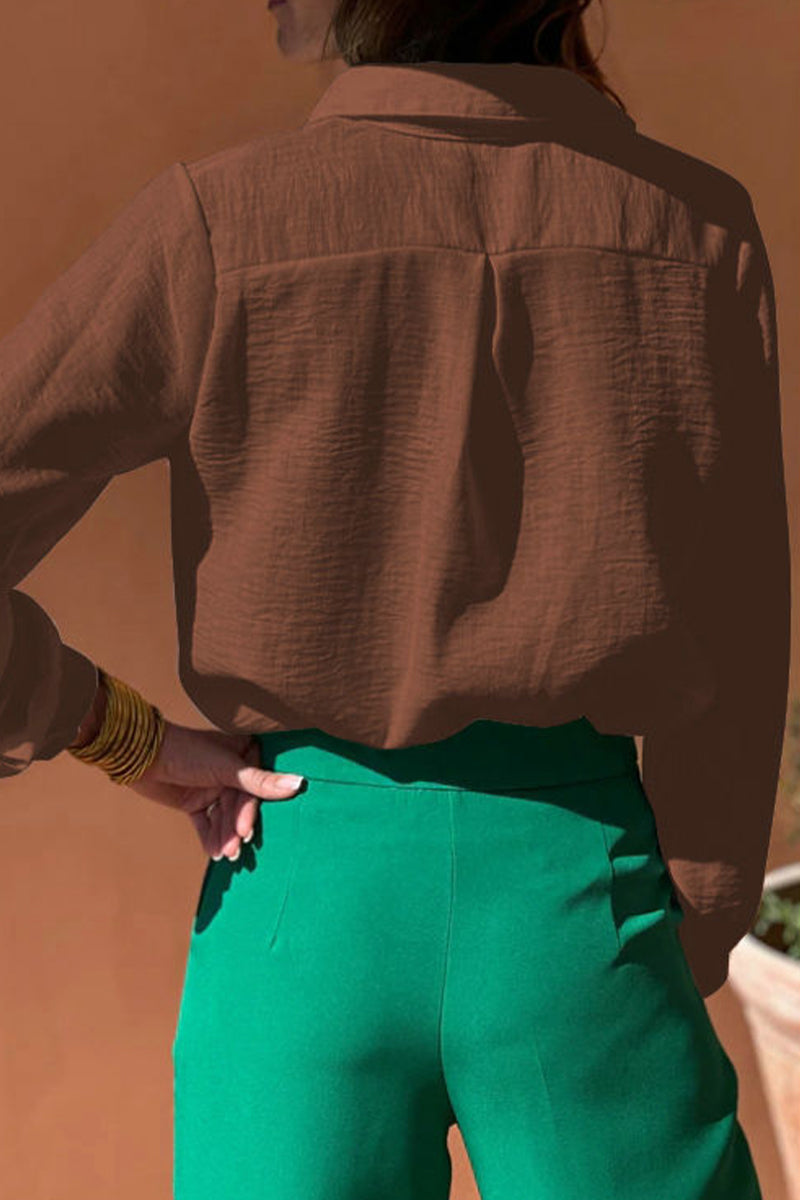 Casual Solid Color Hollow Out Turndown Collar Tops