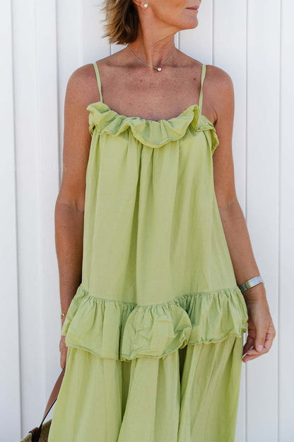 Sexy Solid Color Ruffle Flounce U Neck Sling Dresses