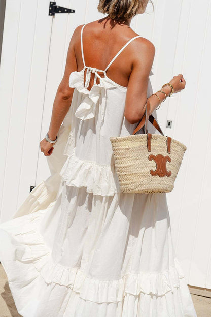 Sexy Solid Color Ruffle Flounce U Neck Sling Dresses