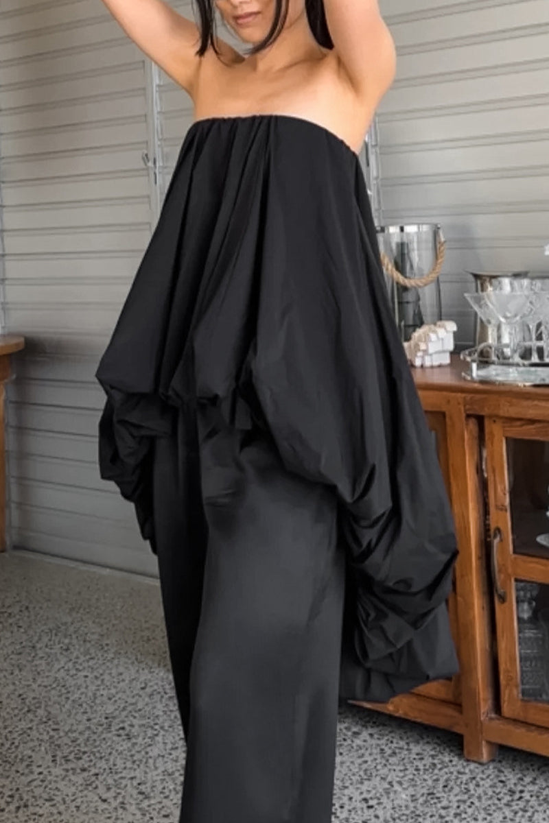 Sexy einfarbige, gerüschte, unregelmäßige trägerlose Kleider