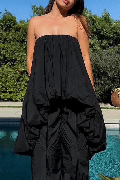 Sexy einfarbige, gerüschte, unregelmäßige trägerlose Kleider