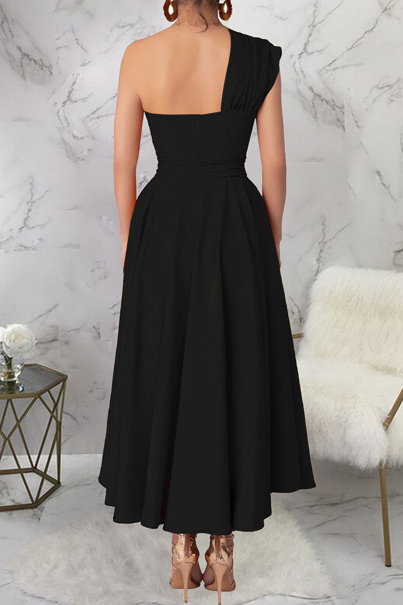 Casual Solid Color Slit Oblique Collar Long Dresses