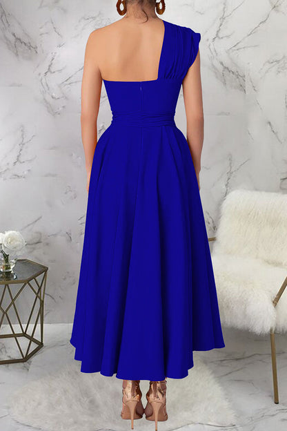 Casual Solid Color Slit Oblique Collar Long Dresses