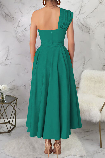 Casual Solid Color Slit Oblique Collar Long Dresses