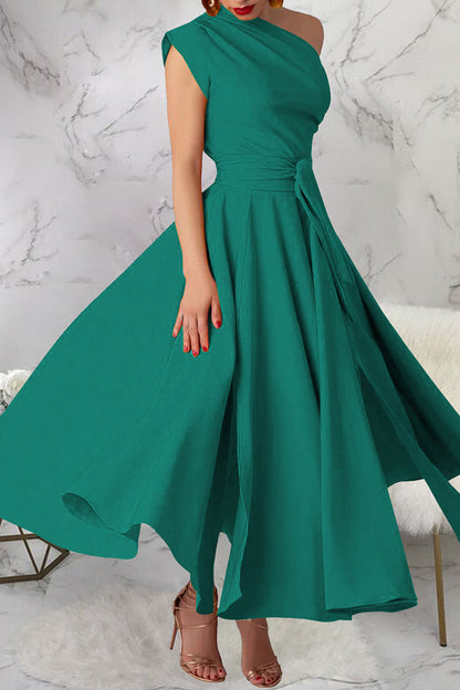 Casual Solid Color Slit Oblique Collar Long Dresses