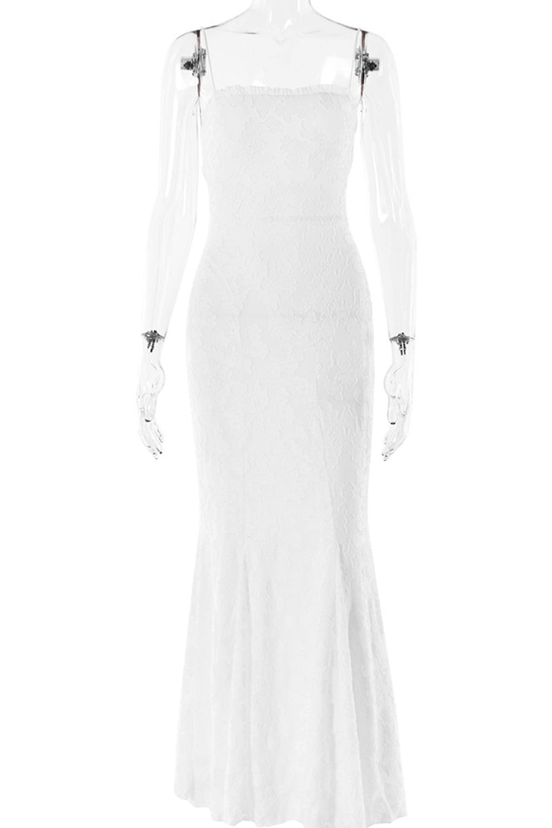 Robe sexy dos nu à bretelles et col carré en queue de poisson