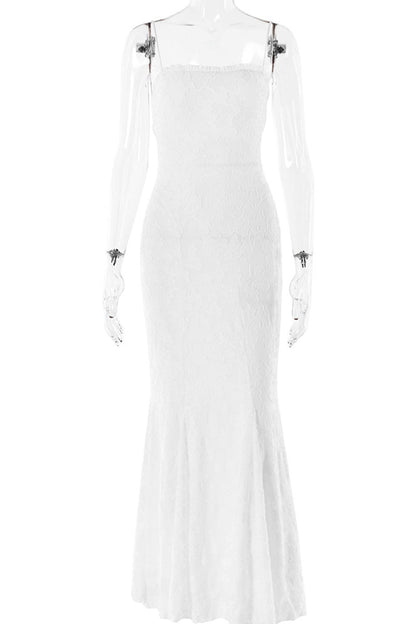 Robe sexy dos nu à bretelles et col carré en queue de poisson