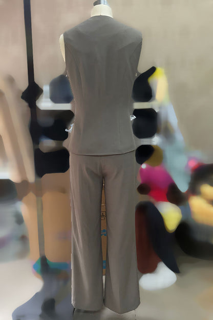 Ensemble décontracté à boutons et col en V sans manches en deux pièces