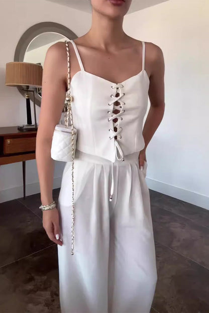 Ensemble deux pièces sexy à bretelles et col en V sans manches (4 couleurs)