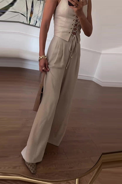 Ensemble deux pièces sexy à bretelles et col en V sans manches (4 couleurs)