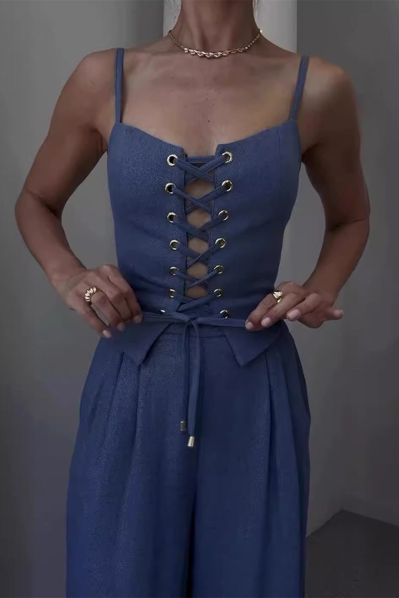 Ensemble deux pièces sexy à bretelles et col en V sans manches (4 couleurs)