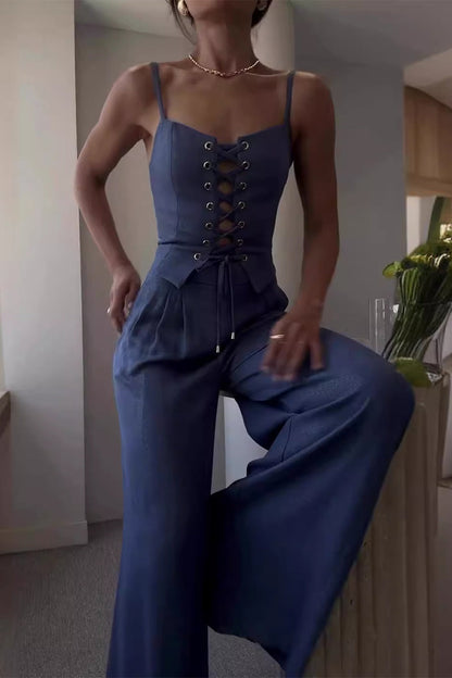 Ensemble deux pièces sexy à bretelles et col en V sans manches (4 couleurs)