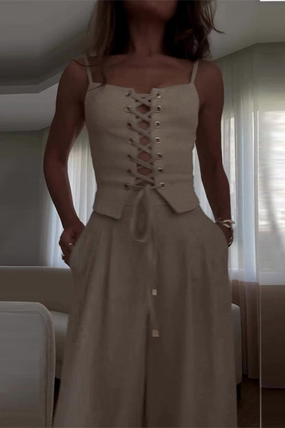 Ensemble deux pièces sexy à bretelles et col en V sans manches (4 couleurs)