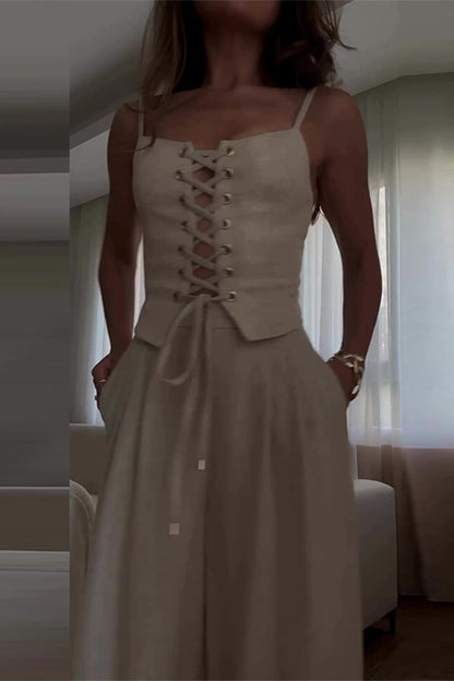 Ensemble deux pièces sexy à bretelles et col en V sans manches (4 couleurs)