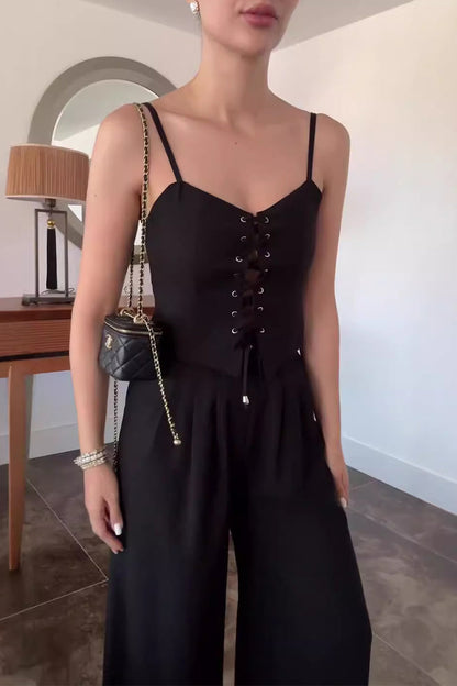 Ensemble deux pièces sexy à bretelles et col en V sans manches (4 couleurs)