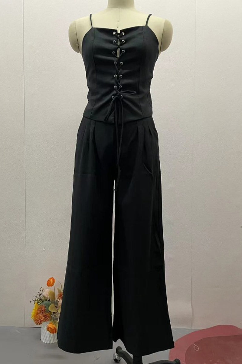 Ensemble deux pièces sexy à bretelles et col en V sans manches (4 couleurs)