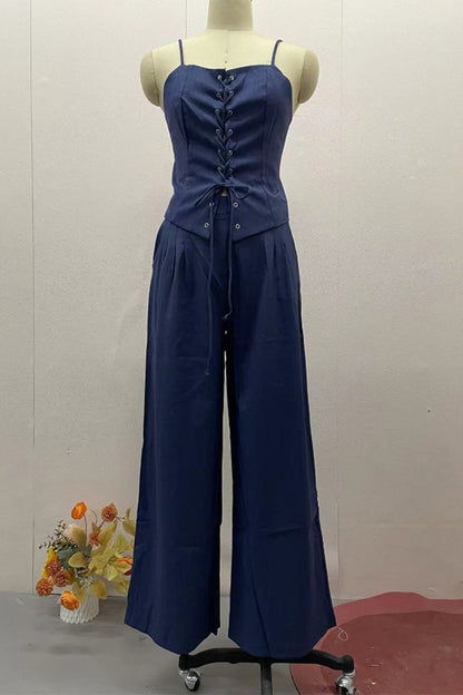 Ensemble deux pièces sexy à bretelles et col en V sans manches (4 couleurs)