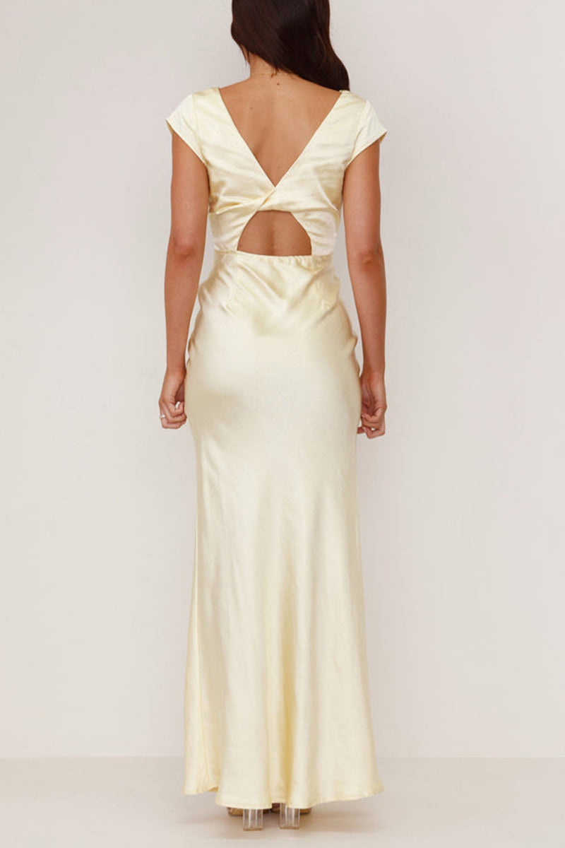 Robe longue sexy dos nu col en V (3 couleurs)