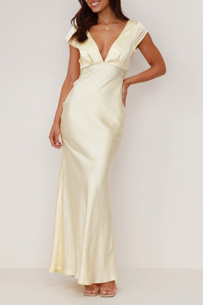 Robe longue sexy dos nu col en V (3 couleurs)