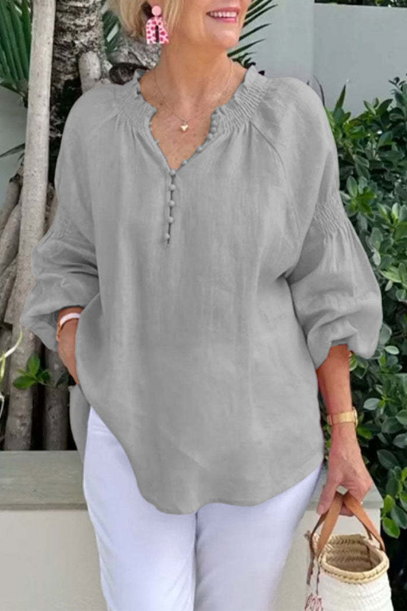 Casual Solid Color Buttons V Neck Tops