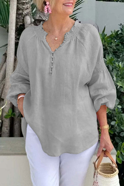 Casual Solid Color Buttons V Neck Tops