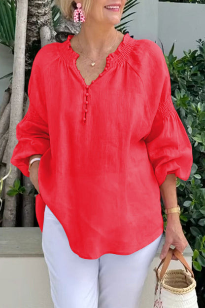 Casual Solid Color Buttons V Neck Tops