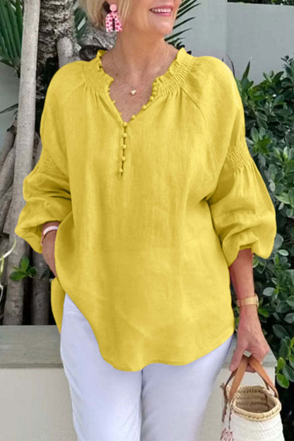 Casual Solid Color Buttons V Neck Tops