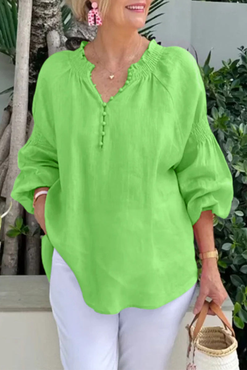 Casual Solid Color Buttons V Neck Tops