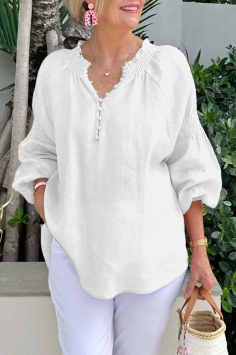 Casual Solid Color Buttons V Neck Tops