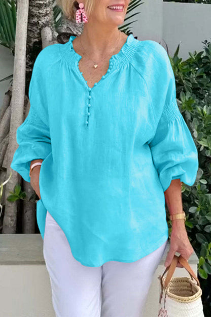 Casual Solid Color Buttons V Neck Tops