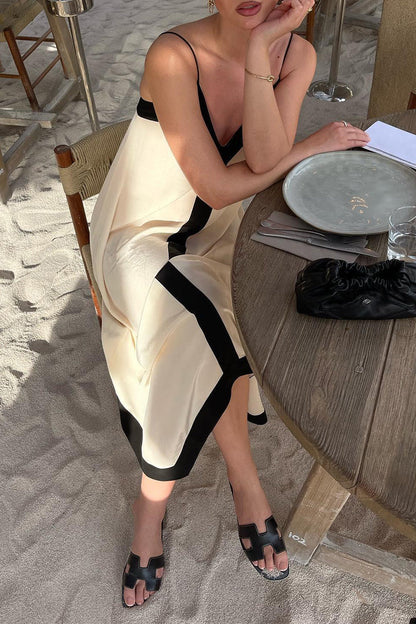 Robe décontractée à rayures et patchwork contrastés à col en V