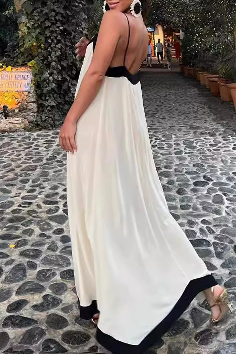 Robe décontractée à rayures et patchwork contrastés à col en V