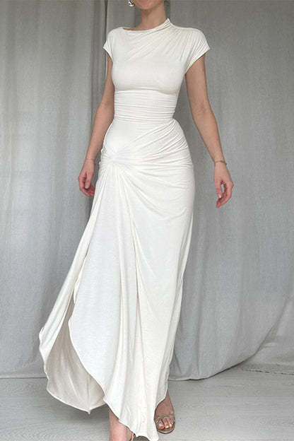 Robe sexy à manches longues et courtes avec fente et col rond