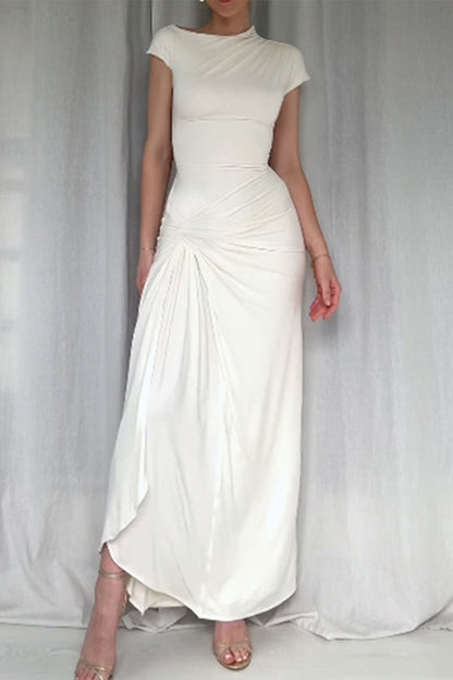 Robe sexy à manches longues et courtes avec fente et col rond