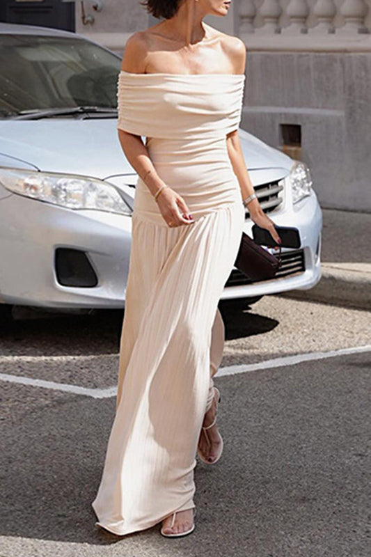 Sexy gerüschte schulterfreie lange Kleider