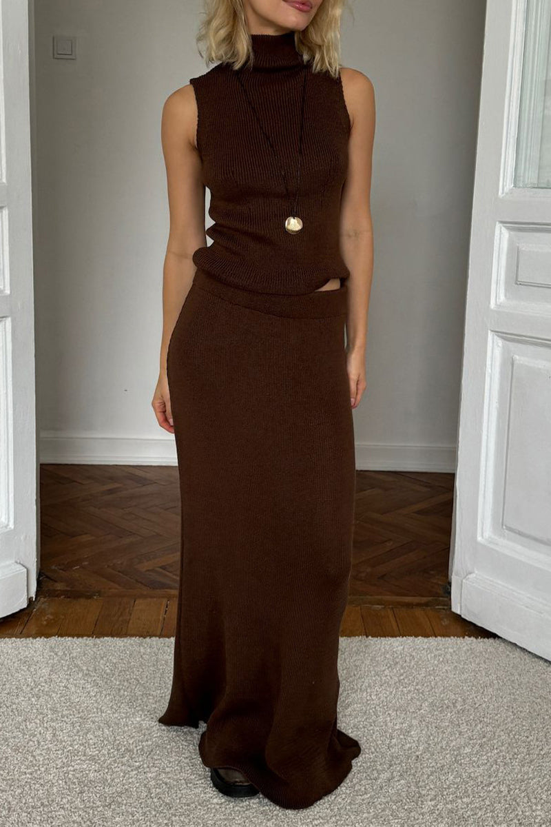 Ensemble deux pièces décontracté à col roulé et sans manches (4 couleurs)