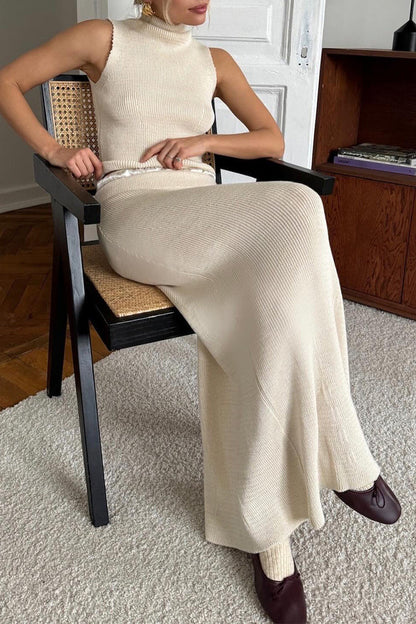 Ensemble deux pièces décontracté à col roulé et sans manches (4 couleurs)